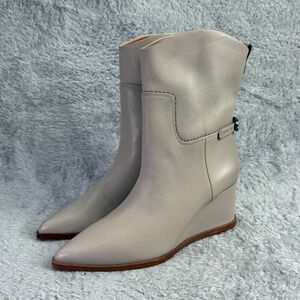 Franco Sarto Etta Pointed Toe Wedge Boot Tan Leather Ankle Booties Womens 6.5